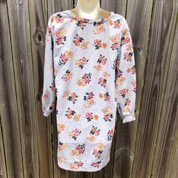 Matilda Jane Floral Sweatshirt XS Gray Mini Dress Sweater Perfectly Cozy Top - Picture 10 of 13